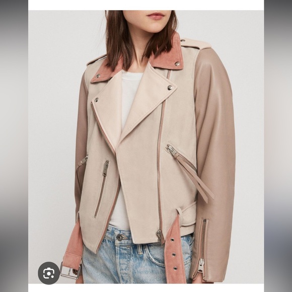 ALL SAINTS Balfern leather and suede biker jacket size 8 - Picture 4 of 9